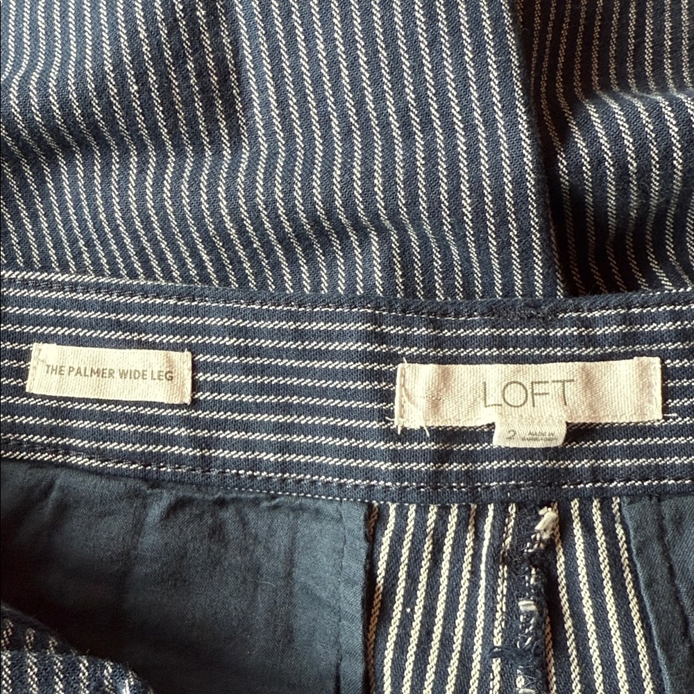 LOFT Navy and White Striped crop Wide Leg Pants - Picture 3 of 6